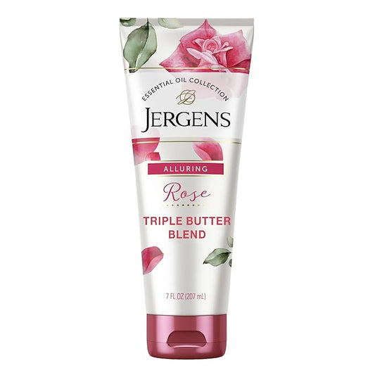 Jergens Rose Body Butter Lotion, Hand and Body Moisturizer with Camellia Essential Oil, for Indulgent Hydration, 7 Oz