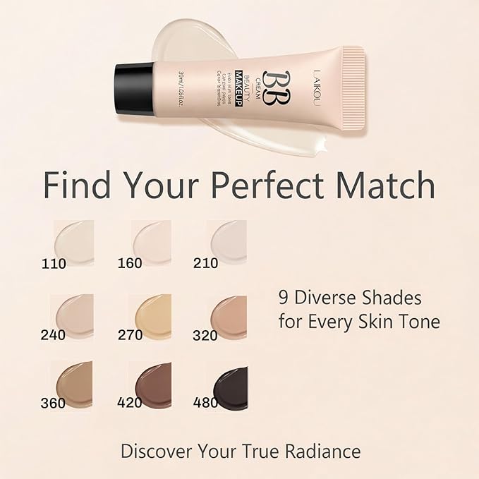 Korean BB Cream & Foundation 2-in-1 - Buildable Coverage Tinted Moisturizer with SPF, for a Natural Matte Finish & All-Day Wear (210 Medium)