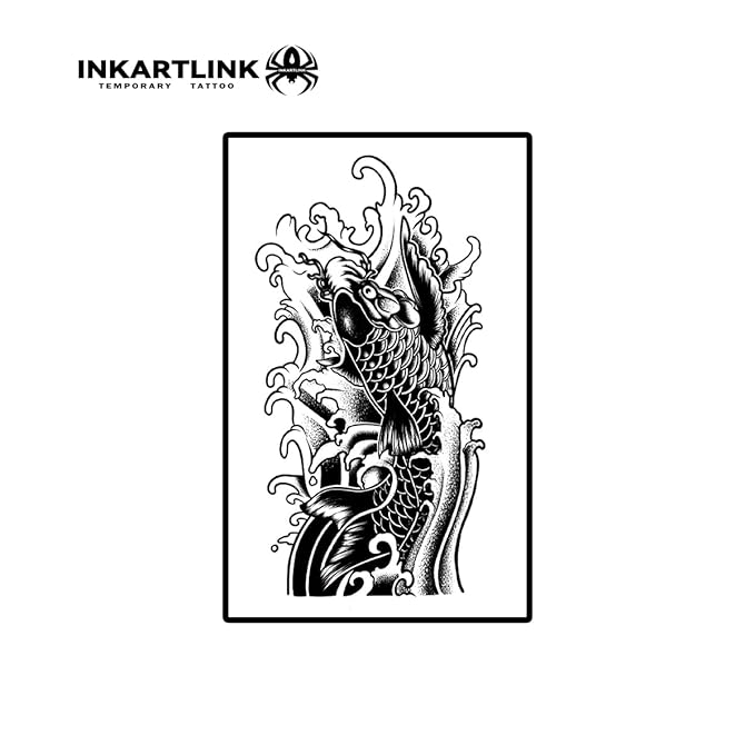 INKARTLINK Semi Permanent Temporary Tattoo, Realistic Arm Tattoo, Suitable for Domineering Men's Tattoo, Waterproof and Non-reflective, Unique Design (Koi Flower Arm)