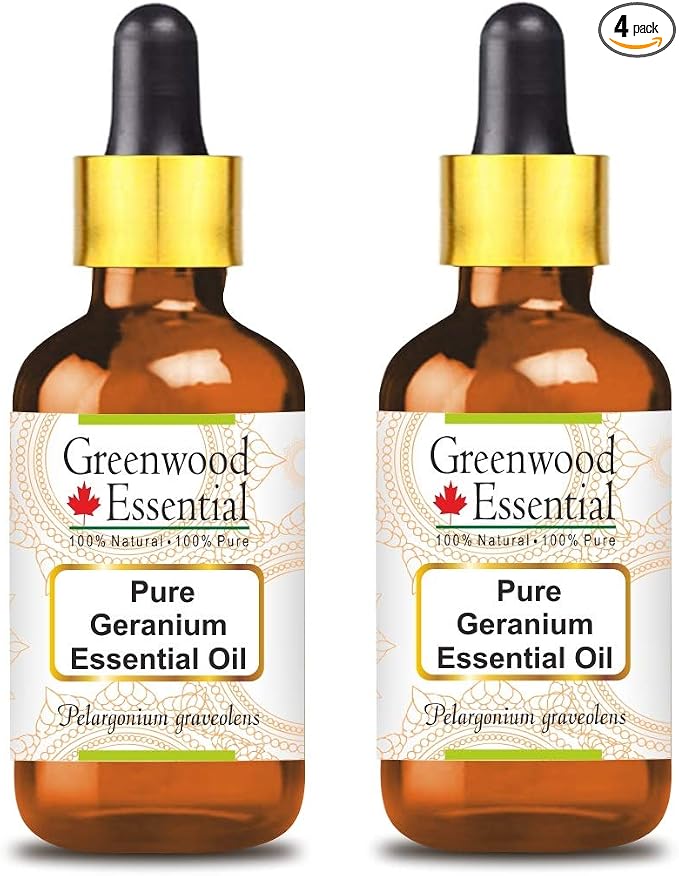 Greenwood Essential Pure Geranium Essential Oil (Pelargonium graveolens) with Glass Dropper Steam Distilled (Pack of Two) 100ml X 2 (6.76 oz)