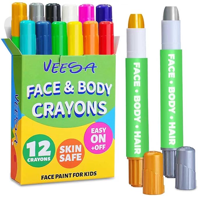 Face Paint for Kids, 12Pcs Face and Body Paint Crayons, Safe and Washable Face Paint Sticks for Adults Kids Party, Christmas Makeup, School Event, Cosplay