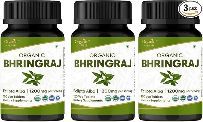 Bhringraj 120 Tablets | Eclipta Alba (Bhringraj) | USDA Organic Certified | Ayurvedic Hair Care* | Organic and Natural 120tab - Pack of 3