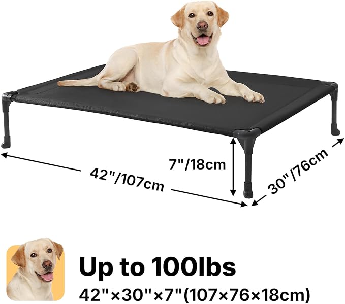 Veehoo Outdoor Elevated Dog Bed Large Sized Dogs, Cooling Raised Dog Cots | Off-ground training platform, portable camping hammock, breathable mesh, easy to clean, no-tool setup, 42"x30", Black