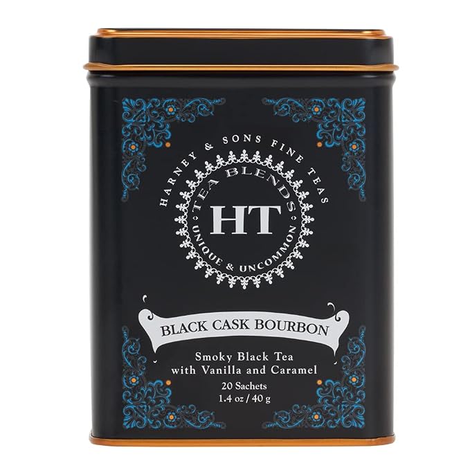 Harney & Sons Black Cask Bourbon Tea, 20 Sachets of Smoky Lapsang Black Tea with Light Caramel Flavors