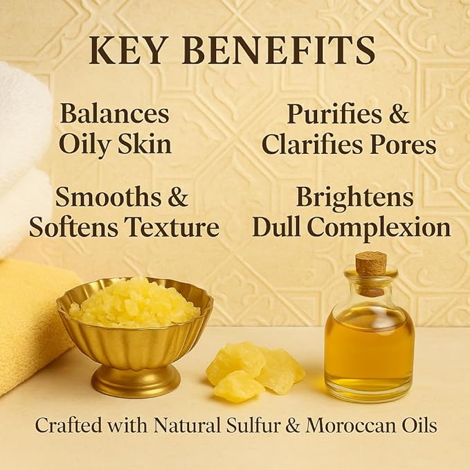 Moroccan Sulfur Soap Bar – Natural Handmade Cleanser for Clear, Balanced Skin & Blemish Control with Argan Oil and Shea Butter – Clarifying Face & Body Wash – 3.5 Oz