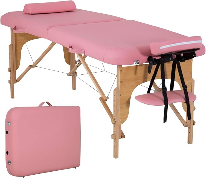 BestMassage Massage Bed Portable Massage Table 28 inch Wide Lash Bed Height Adjustable 2 Folding Spa Table with Half Bolster Oxford Bag for Spa Footmassage Facial CareSpa Tattoo