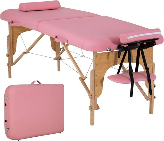 BestMassage Massage Bed Portable Massage Table 28 inch Wide Lash Bed Height Adjustable 2 Folding Spa Table with Half Bolster Oxford Bag for Spa Footmassage Facial CareSpa Tattoo
