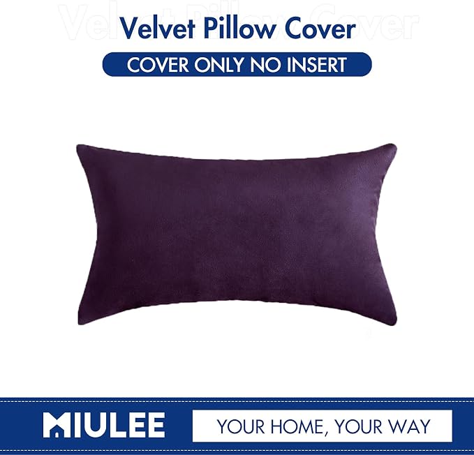 MIULEE 12x20 Inch Lumbar Velvet Throw Pillow Cover Set of 1 Eggplant Purple | Soft Luxury Decorative Throw Pillow Cover, Single Rectangle Cushion Case, Home Decor for Chair Couch Sofa Bedroom Car Bed