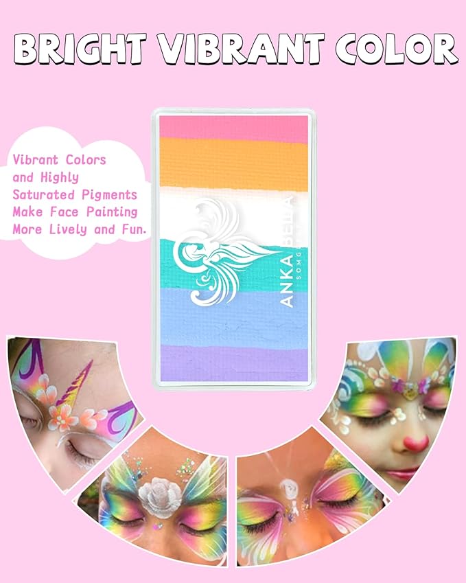 Anka Bella Professional Water Activated Rainbow Cake Face Paint（Pink Yellow）50gm,Hypoallergenic, Non-Toxic,Face Body Painting Makeup