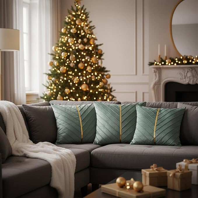 Velvet Throw Pillow Covers 20x20 Pack of 2 Gold Decor Mint Green | Soft Solid Pillow Covers,Modern Luxury Home Decor,for Couch Chair Sofa Bedroom Livingroom,Hidden Zipper,Ideal Gift,Easy Care