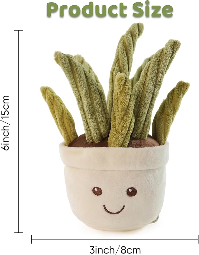 Furvana Succulent Plush Dog Toy, 2-in-1 Interactive Squeaky Chew Toy with Crinkle Layers for Medium, Large Dogs and Puppies (Leafy Aloe-Style)