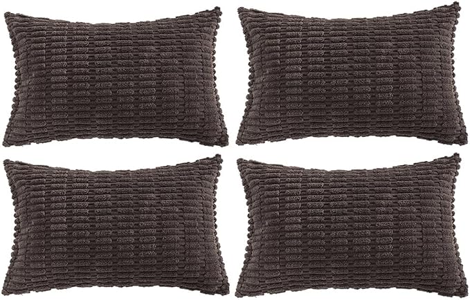 Fancy Homi 4 Packs Decorative Throw Pillow Covers for Living Room Couch Bed, Modern Farmhouse Boho Home Décor Accent Cushion Case, 20" x 12", Dark Brown