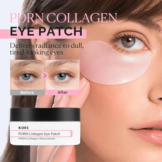 KOEC PDRN Collagen Eye Patch 60,Under Eye Patches for Puffy Eyes and Dark Circles,Eye Mask with Hydrolyzed Collagen & Niacinamide,Bridesmaid Gifts for Woman