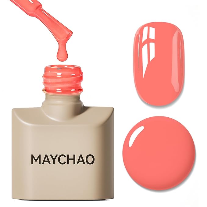 MAYCHAO 15ML Carrot Gel Nail Polish 1Pc Coral Pink Gel Polish Soak Off UV LED Nail Polish Nail Art Starter Manicure Salon DIY at Home, 0.5 OZ