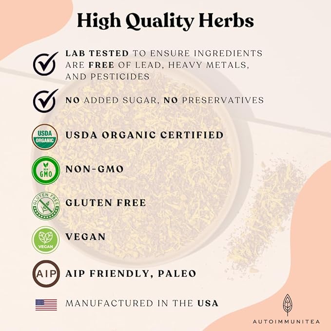 Organic Turmeric Ginger Loose Leaf Tea Bags – Immunity Tea, Wellness Tea, Caffeine Free, AIP Autoimmune Protocol, Whole30 Paleo, Ayurvedic Rooibos Golden Tonic Herbal Blend, 15 Count