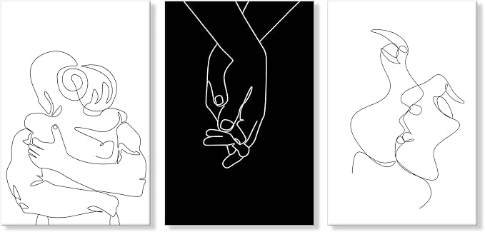 Couples Wall Decor Black and White Canvas Wall Art Minimalist Line Drawing Art Poster Prints Romantic Couple Love Painting Pictures for Bedroom Bathroom Living Room Office Decor 24"x32"