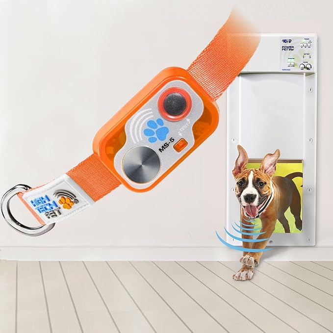 Genuine MS-5® Designer Series Automatic Pet Door Collar Tested & Certified by High Tech Pet for Dogs and Cats - Complies with Power Pet Door Performance Warranty, Waterproof (Orange, Dog)