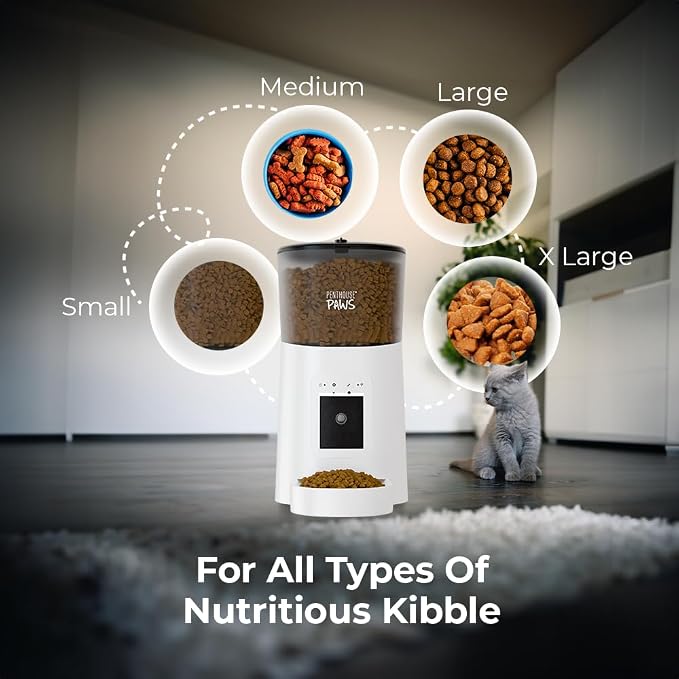 Smart HD Pet Feeder, 6L, White | 1080p Camera, 2-Way Audio, Voice Recording, Night Vision, Scheduled Meals, Backup Power, Easy to Clean, Anti-Jam Design