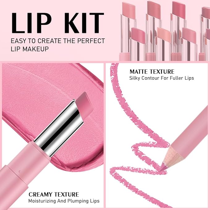 6Pcs Nude Rose Light Purple Matte Lip Liner & Lipstick Combo Set,Lips Kit with Lip Liner Lip Stains Long Lasting Waterproof Smudge Proof for Older Women 24 Hours Lipliner Pencil Lipstick Makeup Gift