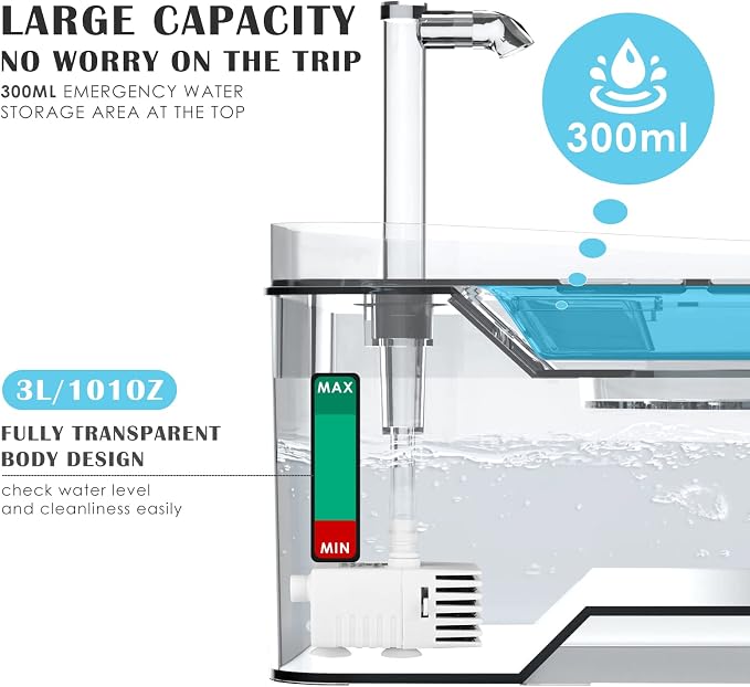 PETNF Transparent 3L/101oz Pet Water Fountain - Automatic Cat & Dog Dispenser with LED Light, Ultra Quiet Pump, 3 Flow Modes & 2 Filters