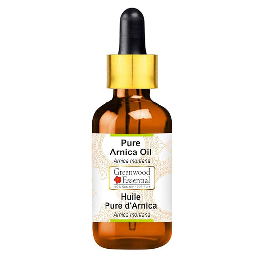 Greenwood Essential Arnica Oil (Arnica montana) with Glass Dropper | Infused | Pure | Non-Sticky | Lightweight | For Massage Preparations | Natural | Ayurvedic | Unisex | All Skin Types |5ml (0.16 oz)