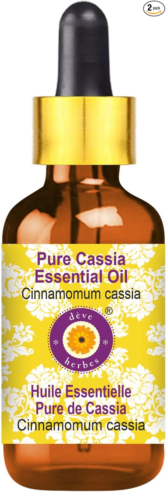 Deve Herbes Pure Cassia Essential Oil (Cinnamomum Cassia) with Glass Dropper Steam Distilled 50ml (1.69 oz)