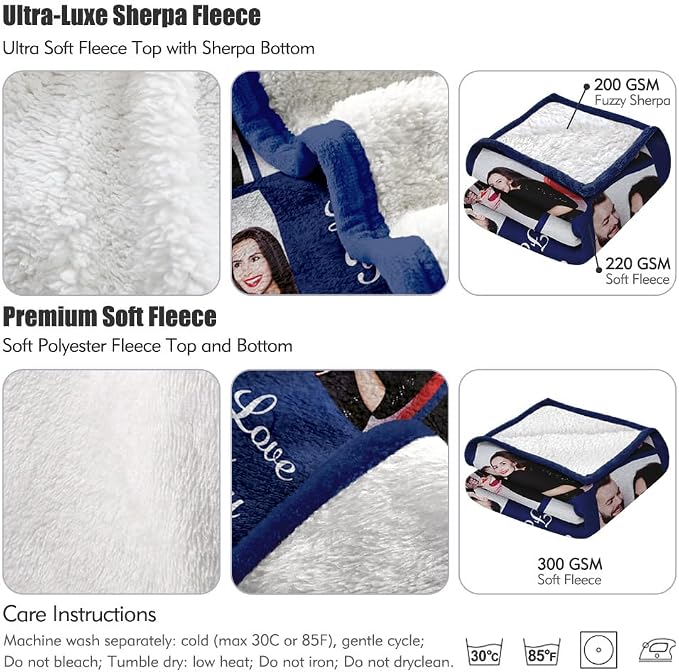 Ships Next Day, Custom Sherpa Fleece Blanket with Photos Text Soft Warm Custom Blanket Personalized Couples Gifts for Boyfriend Girlfriend Customized Picture Blanket Gifts for Christmas Valentines Day