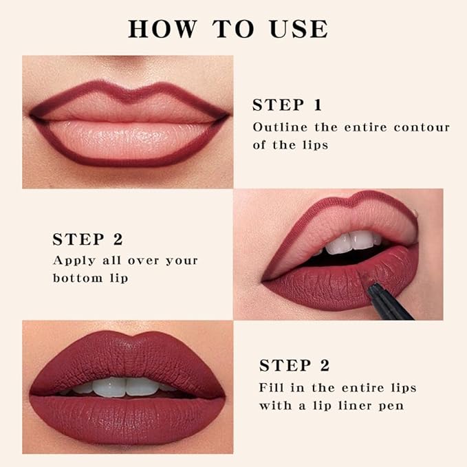 Kaely 3Pcs Mocha Nude Beige Longwear Liquid Lip Liner Waterproof, 24 Hour Long Lasting Lip Liner Stain Marker Pen, 2-in-1 Matte Semi Permanent Lipliner & Lipstick, 03+05+07