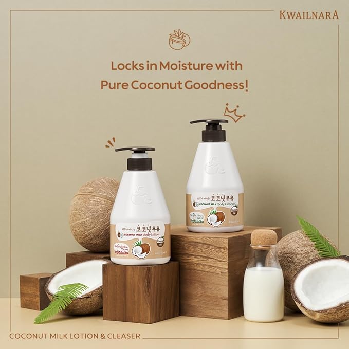 Kwailnara Coconut Milk Body Wash (19.75 Fl Oz) – Korean Body Cleanser for Hydrated & Silky Skin | Milk Protein, Royal Jelly & Restorative Coconut Extract | Paraben-Free with Gentle Bubbles