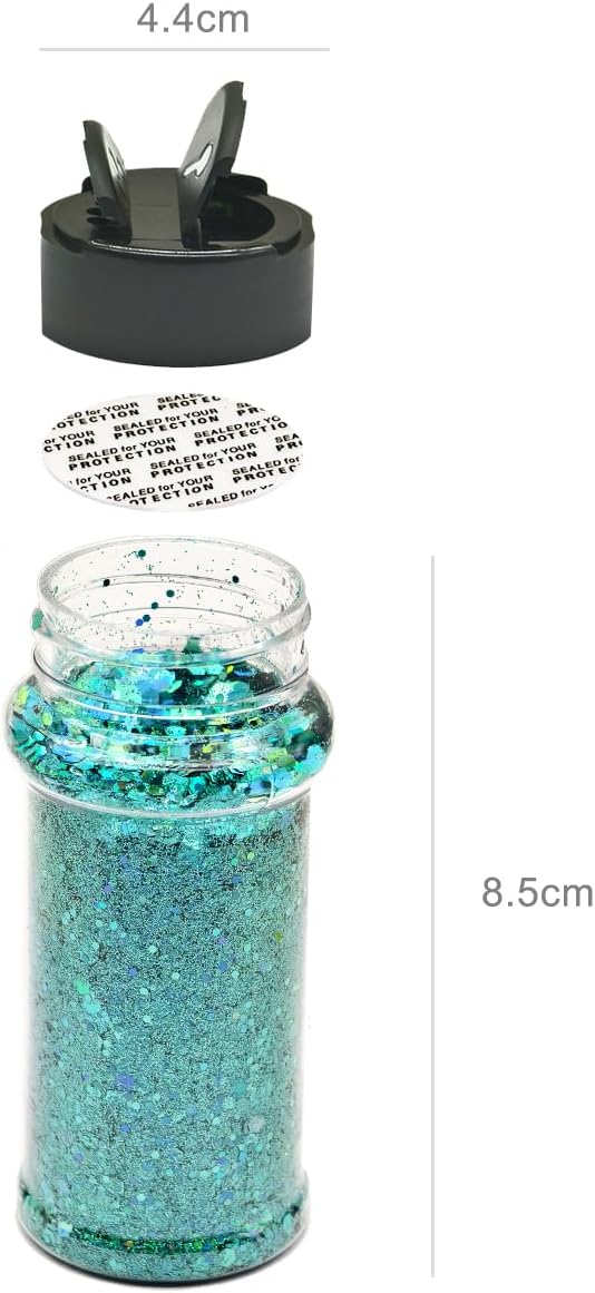 Green Blue Mermaid - Craft Glitter - 2oz Glitter Shaker Bright Colorful Holographic Mix Chunky Body Glitter Bulk Wholesale 24 Colors in Shaker Cosmetic Glitter - EBLB702