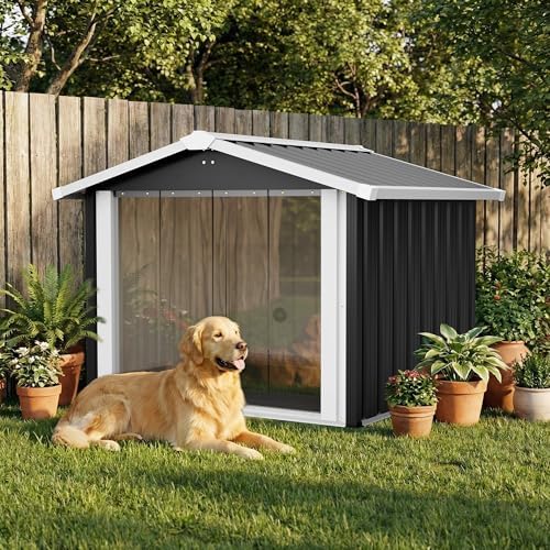 Metal Dog House Outdoor Pet Shelter with PVC Door&Vent,Black