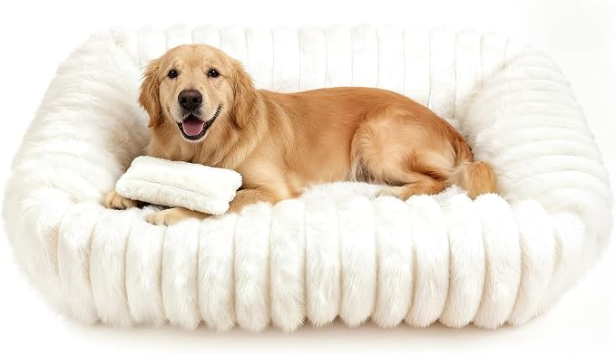 Dog Beds Large Sized Dog, Washable Rectangle Orthopedic Large Pet Sofa, Super Soft Plush Rabbit Fur Pet Couch Cute Cat Bed with Removable Zipper Cover & Anti-Slip Bottom Large Dog Bed self Warming