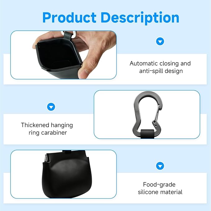 Silicone Dog Treat Pouch for Leash, One-Hand Access Training Pouch with Pull Tab with Auto-Closing Lid, Small Pocket Sized Dog Treat Bag with Clip, Waterproof Puppy Training & Walking，1 Cup