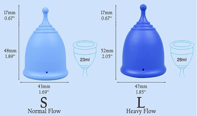 SHORDY Reusable Menstrual Cups Set of 2 with Box - Small and Large Period Cups for Women - 12 Hour Leak Free Protection - Medical Grade Silicone - Copa Menstrual para Mujer - Blue