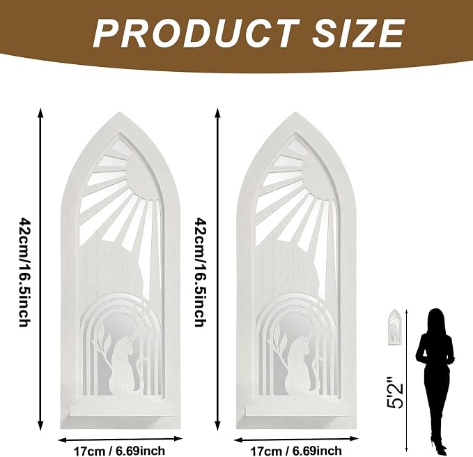 ZEXUIRU 2 Set Rustic Candle Sconces Living Room Bedroom Entryway Wood Mirrored, Farmhouse, Carved Frame Wall-Mount Wooden Candle Holders Wall Decor Hanging Handmade Holder - Distressed White