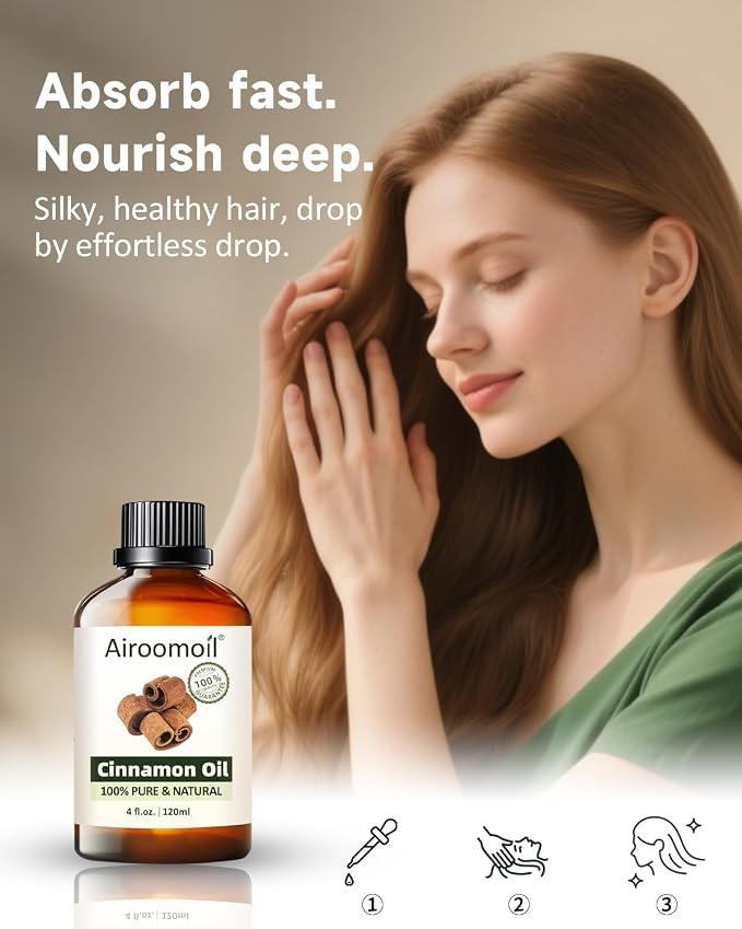 Cinnamon Essential Oil 4 fl oz (120ml) – 100% Pure Natural Cinnamon Bark Oil, Warm Cozy Scent for Water Diffuser, Massage, Hair & Skin Care, DIY Candle & Soap Making – Large Value Bottle