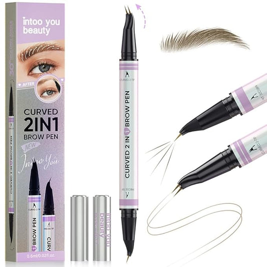 30° Curved Eyebrow Pencil, Magic 2 in 1 Eyebrow Pen Pro, Waterproof Eye Brow Pen with 2 Tips, Vivid Microblading Brow Pencils for Women, Last All Day Makeup (Light Brown)