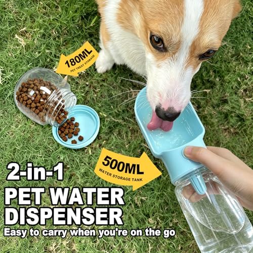 Blue Large Portable Dog Water Bottle with Food Container