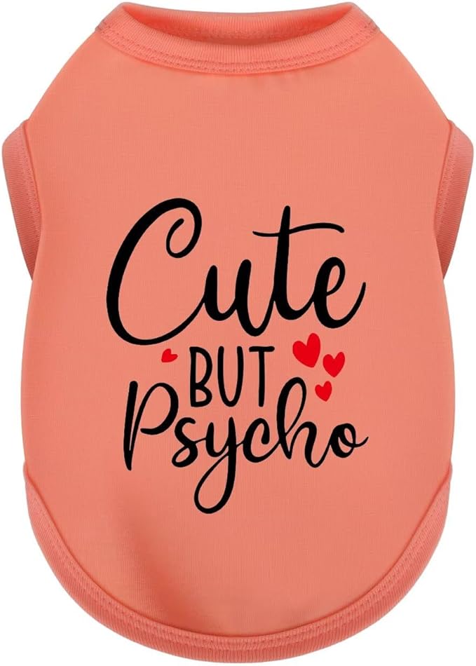 Stylish Dog Clothes: Expressive Cotton Puppy Shirt Vest for Small and Medium Dogs, Featuring 'Cute but Psycho' Slogan Print - Perfect for Showing Off Your Pet's Unique Style! Watermelong Red XXS