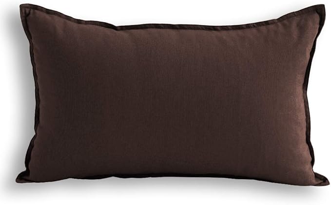 Jeanerlor Cotton Linen Square Decorative Throw Pillow Case Cushion Cover with Twin Needles Stitch on Edge, 12"x20"(30 x 50cm),Brown