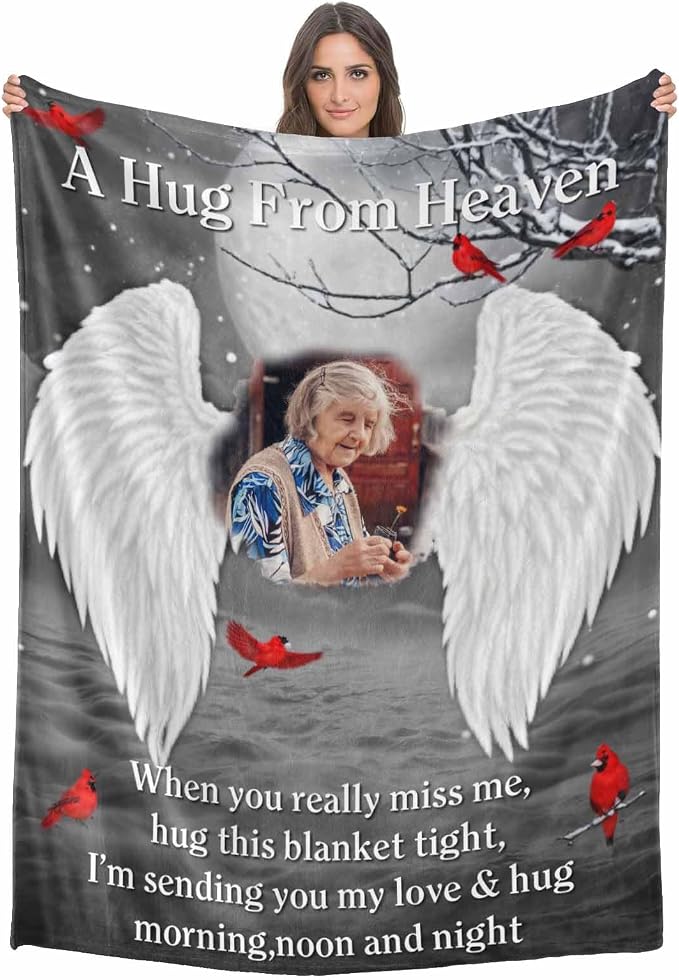 Custom Memorial Blanket with Photos for Loss of Loved One, in Loving Memory Personalized Sympathy Blanket for Loss of Dad Mom Husband Wife Friend Memory of Loved One Gifts, Made in USA