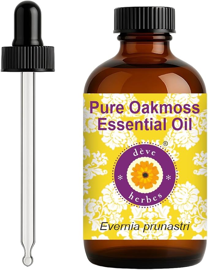 dève herbes Oakmoss Essential Oil (Evernia prunastri) with Glass Dropper | Pure | Non-Sticky | Non-Greasy | Lightweight | Men & Women | All Skin Types | Steam Distilled 120ml (4 oz)