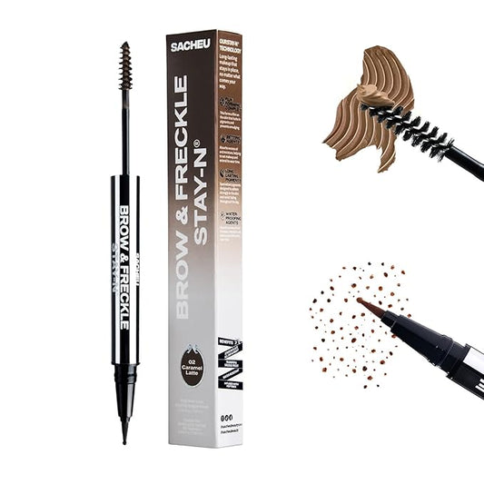 Sacheu Brow & Freckle STAY-N Tinted Eyebrow Gel & Faux Freckle Pen — 2-in-1 Longwear Water Resistant Brows Tint, Cruelty-Free & Vegan, Caramel Latte