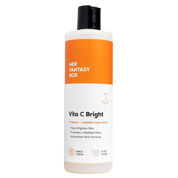 Her Fantasy Box | Vita C Bright Turmeric Body Wash – Antioxidant‐Rich Citrus Cleanser with Vitamin C & Turmeric for Radiant, Even-Looking Skin, Moisturizing Vegan Formula (16 oz)
