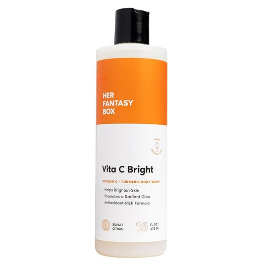 Her Fantasy Box | Vita C Bright Turmeric Body Wash – Antioxidant‐Rich Citrus Cleanser with Vitamin C & Turmeric for Radiant, Even-Looking Skin, Moisturizing Vegan Formula (16 oz)