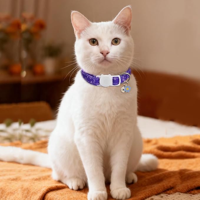 Cat Collars for Girl Cats & Boys, 2 Pack Soft Cotton Breakaway Collar with Removable Bell and Cute Charms, Adjustable Safety Pet Necklace, Flower
