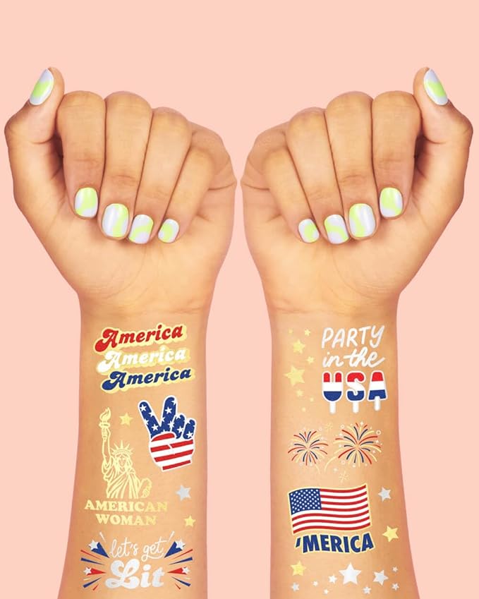 xo, Fetti Fourth of July Decorations Tattoos - 34 styles | Red White and Blue Party Supplies, 4th of July, USA Flag, Memorial Day, Independence Day, Labor Day