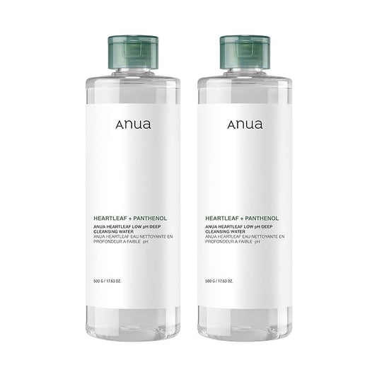 ANUA Heartleaf Low pH Deep Cleansing Water, Micella Water, Panthenol, Squalane, Makeup Remover for Sensitive Skin, Korean Skin Care (500g, 17.63 oz.) (Pack of 2)