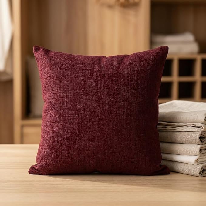 HOMSJUN Soft Resilience Throw Pillow Inserts with Solid Color Covers, Decorative Cushion for Sofa Couch Bedroom, 18 x 18 Inches, Maroon Red, 1 Pack