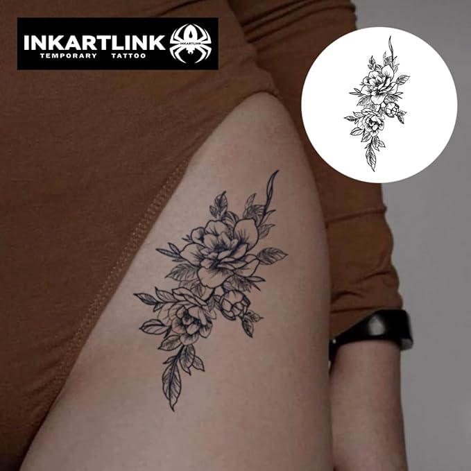 INKARTLINK Semi Permanent Tattoo, 15-day Temporary Tattoo, Flower Tattoo for Women, Waterproof and Anti-reflective, Exquisite Packaging, Unique Design (Flowers 2)